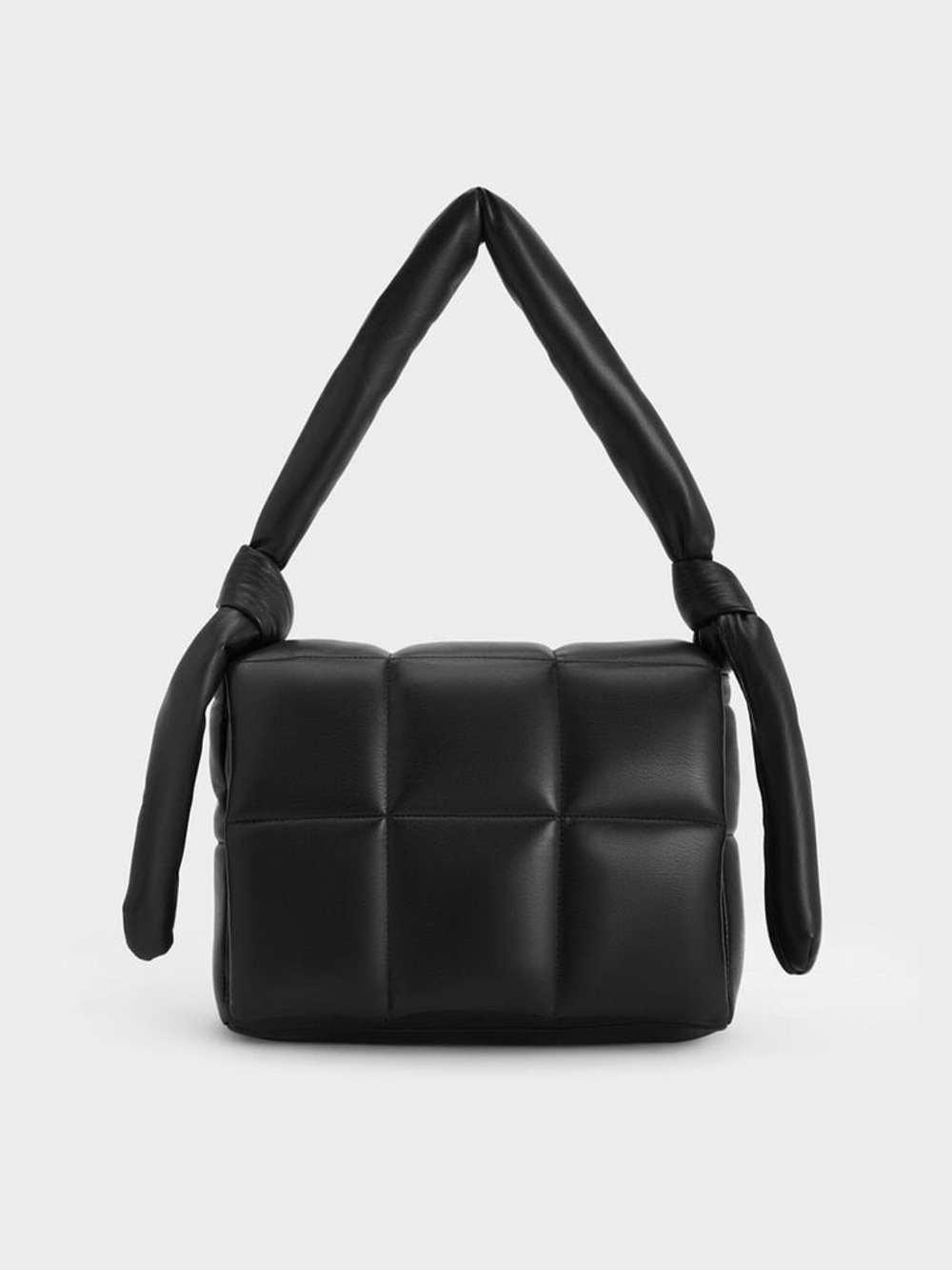 NWT Charles Keith Errya Quilted Puffy Crossbody Bag Faux Leather Jet Black